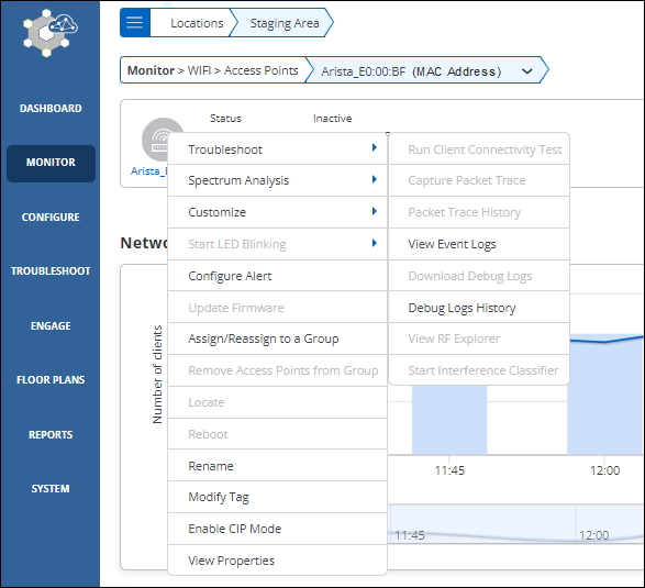 Image showing the context menu when right-clicking the AP icon.